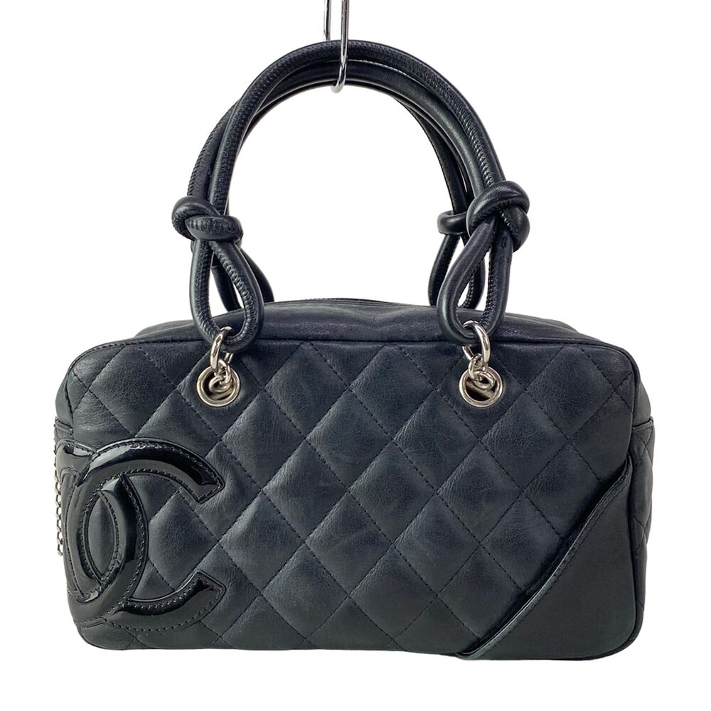 Chanel Cambon Mini Bowling Bag Handbag A29792 Lambskin Patent Leather